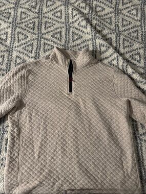 J. Crew Cream quilted Q zip with Burgundy Trim